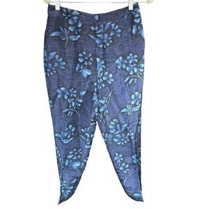Vtg Dana Bachman 90s Silk Linen Dress Pants Blue Floral Feminine Romantic Sz 8